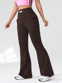 SHEIN EZwear 针织休闲喇叭裤 - 巧克力棕 - 查看 3