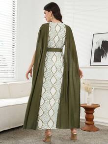 Al Najma Women's Fashion V-Neck Fringe Sleeve Arabic Style Dress - Multicolor - View 2