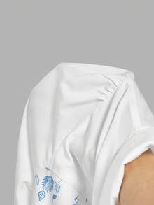 SHEIN MOD 女士复古蓝白印花拼接衬衫裙，适合春季、日常穿着、下午茶、通勤。 - 藍白色 - 查看 6