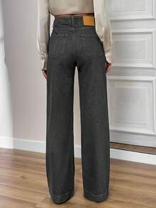 EURMUSE 高腰直筒牛仔裤，休闲风格 - 淺灰色 - 查看 2