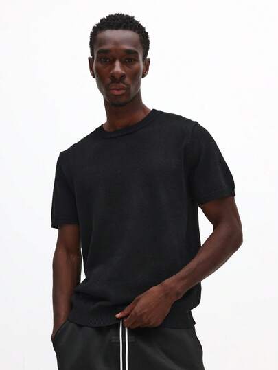 SUMWON Men's Muscle Fit Short Sleeve Knit Tee Crew Neck Athletic Style T-Shirt Solid Color Everyday Casual Wear