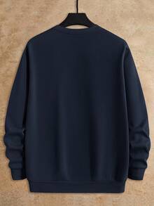 HIMLAND 男士休闲日常通勤标语印花圆领卫衣，春秋季刺绣卫衣，男士卫衣，男士长袖T恤，男士长袖卫衣，男士针织衫，男士长袖卫衣 - 藏蓝色 - 查看 2