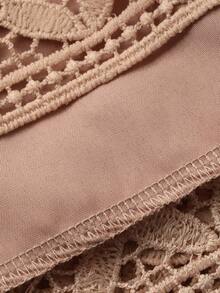 DAZY 女士优雅蕾丝拼接圆领泡泡袖系带长连衣裙，春季