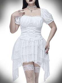 Coolane Áo kiểu nữ cỡ lớn mùa Thu/Đông, phong cách Grunge Goth Y2K Punk Streetwear, thích hợp cho các câu lạc bộ rave, chất liệu co giãn, thoải mái. - trắng - Xem 1