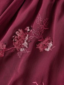 SHEIN MOD 女士优雅亮片花卉刺绣露背迷你连衣裙 - 酒紅色 - 查看 4