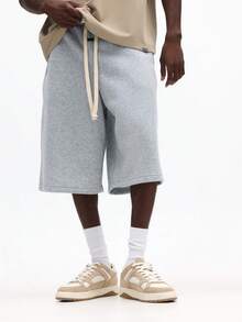 SUMWON Pull On Value Relaxed Fit Heather Sweat Shorts With Drawstring Waist Mid Thigh Length Casual Summer Loungewear Bermuda - Grey - View 5