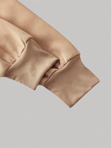 SHEIN MOD Vestido sudadera con capucha de talla grande con parches de encaje de color contrastante - Camel - Ver 4