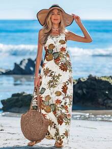 Sylviya Women's Plant Printed Sleeveless Spaghetti Strap Summer Dress - Multicolor - View 3