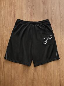 TOKVUE Quần short nam thường ngày, thiết kế phối màu, phong cách đường phố. - màu đen - Xem 3