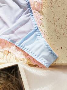 SHEIN 2 Stücke rosa & blaues Kontrast-Farben Spitzen-Patchwork Lingerie Set - Verschiedenfarbig - Übersicht 9