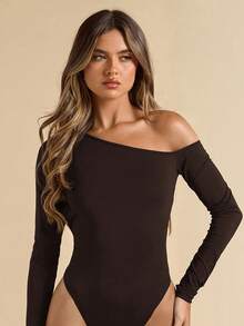 SHEIN BAE Body asimétrico negro con recortes y espalda descubierta, sexy para mujer, primavera/verano - Café integral - Ver 3