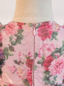 SHEIN 女婴优雅可爱粉色碎花薄纱短袖连衣裙