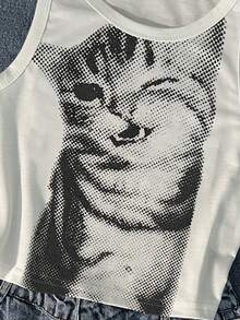 Glimmora 女士猫咪印花圆领休闲百搭背心 - 彩色 - 查看 3