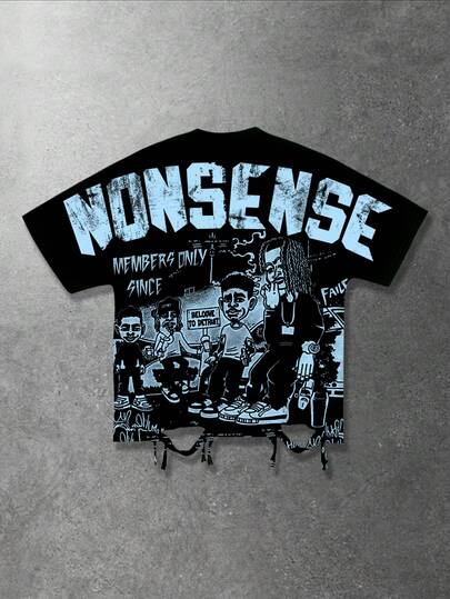 Street Life Camiseta gráfica de manga de murciélago de estilo callejero para hombres, adecuada para el uso diario en primavera/verano