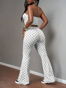 Slaydiva 新款春夏休闲街头风性感修身白色波点印花抹胸上衣+高腰喇叭裤女式两件套。适合情人节、约会、派对、聚会、节日、音乐会、夜店、日常出行、新年、狂欢、早午餐、辣妹装扮、度假、机场穿搭、婚礼宾客装扮、婚礼季、休闲街头风。 - 白色 - 查看 2