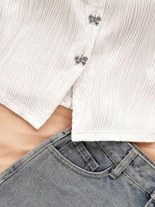 Soleia 女士度假针织红色波浪纹理圆领开衫，搭配精致蝴蝶结、金属纽扣、开衩下摆修身 T 恤，适合派对、情人节、农历新年、复活节、狂欢节、下午茶 - 杏色 - 查看 5