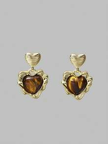Ontre 1 PASANG ANTING GANTUNG GEOMETRIS WARNA MERAH MAROON - Coklat - View 1