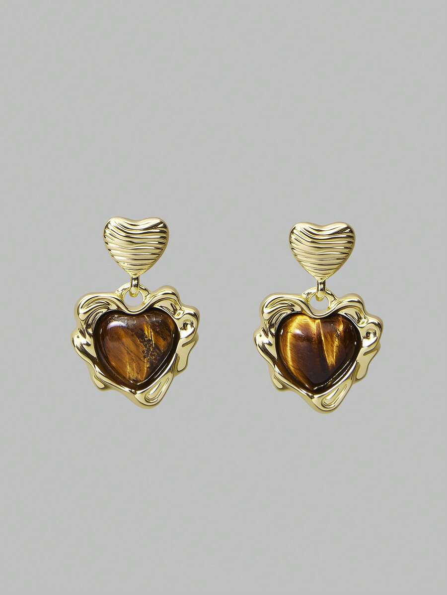 Ontre 1 PASANG ANTING GANTUNG GEOMETRIS WARNA MERAH MAROON - Coklat - View 1