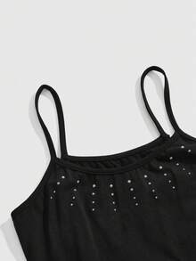 ROMWE Grunge Punk Y2K Sexy Punk Rivet Design Versatile Cropped Camisole For Women - Black - View 3