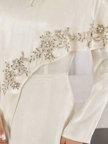 Veilorie Đầm dự tiệc thanh lịch dành cho nữ, đính sequin và hạt cườm, thêu hoa theo phong cách Ả Rập. - Màu be - Xem 8