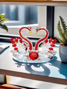 1 Piece Of Red Crystal Swan Statue Decoration, Glass Swan Statue Paperweight, Suitable For Birthday Parties, Weddings, Room Decoration, Graduation Gifts, Halloween/Christmas Gifts - Red - View 4