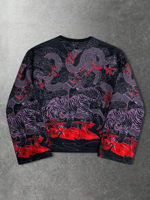 ROMWE MEN Men's Printed Long Sleeve T-Shirt, Suitable For Everyday Wear In Autumn/Winter - Black - View 8
