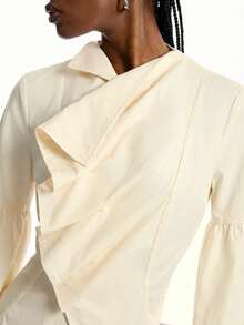 LYSMO 新款简约女士秋冬纯色荷叶边泡泡袖时尚衬衫，灯笼袖衬衫，泡泡袖衬衫，杏色衬衫，优雅杏色长袖衬衫，女士优雅衬衫 - 杏色 - 查看 6