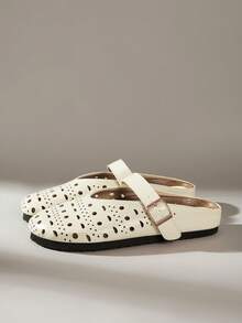 Solecia Women's Casual Versatile Commuting Minimalist Hollow Slip-On Flats - Beige - View 2