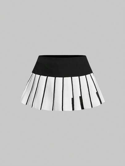 ROMWE Grunge Punk Minifalda plisada vintage con estampado de teclado de piano, de talle ultra bajo y súper corta, para mujer de talla grande, estilo Y2K del milenio