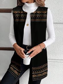 SHEIN LUNE Áo khoác dệt kim thanh lịch thường ngày dành cho nữ, phù hợp cho mùa thu/đông - màu đen - Xem 4