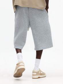 SUMWON Pull On Value Relaxed Fit Heather Sweat Shorts With Drawstring Waist Mid Thigh Length Casual Summer Loungewear Bermuda - Grey - View 2