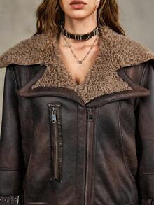 ROMWE Grunge Punk 女士做旧复古Y2K朋克夹克 - 棕色 - 查看 2