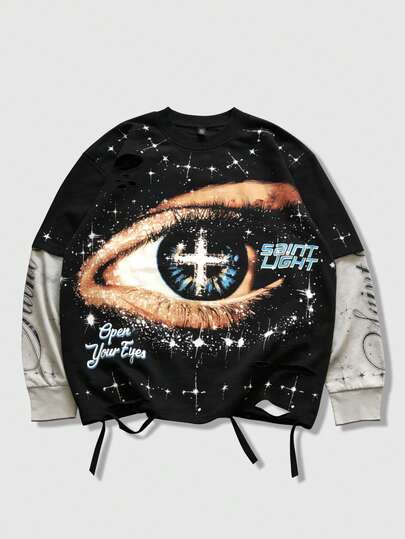 Camiseta de manga larga casual de 2 en 1 para hombre