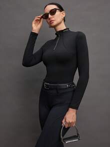 Activina 女士纯色立领半拉链修身马术夹克 - 黑色 - 查看 7