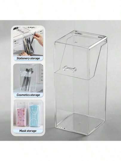 One Transparent Acrylic Desktop Storage Box With Lid, Suitable For Office, Home, And Dressing Table Use - Can Store Makeup Brushes, Pens, Jewelry, Stationery, And Is Also A Classroom-Specific Storage Box. A Great Gift Choice For Graduation/Teacher's Day/Back-To-School.