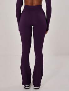 Musera Sport 罗纹高腰喇叭运动裤，适合瑜伽、普拉提、板式网球、网球、匹克球等运动，冬季健身穿着。 - 紫色 - 查看 3