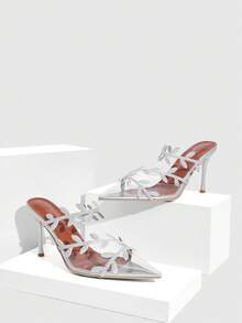 CUCCOO SZL Sepatu hak tinggi wanita yang modis, elegan, cocok untuk bepergian dan pesta, serta berkilauan, untuk Hari Valentine. - Perak - View 2