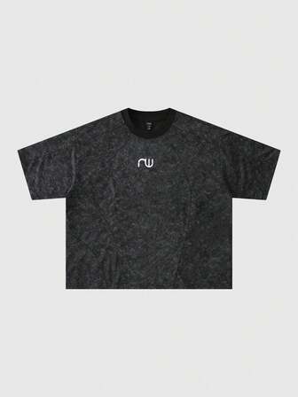 maglietta a maniche corte con vestibilità ampia e effetto vissuto, stile vintage da strada per uomo