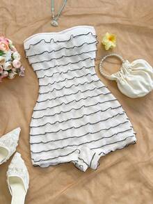 Soleia Women's Multi-Layer Frill Trim Bandeau Romper