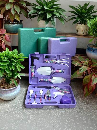 10件套花卉图案园艺工具套装，包括浇水壶/园艺铲，适用于庭院、草坪和手动园艺工具