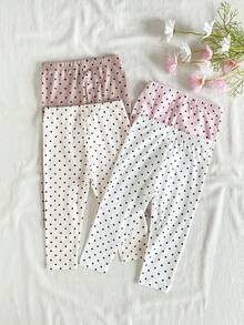 SHEIN Vintaside Kids 4件套女婴/幼儿休闲百搭简约百搭柔软透气打底裤，黑白条纹、粉色、杏色纯色可选，性价比高，适合春夏室内外玩耍 - 彩色 - 查看 2