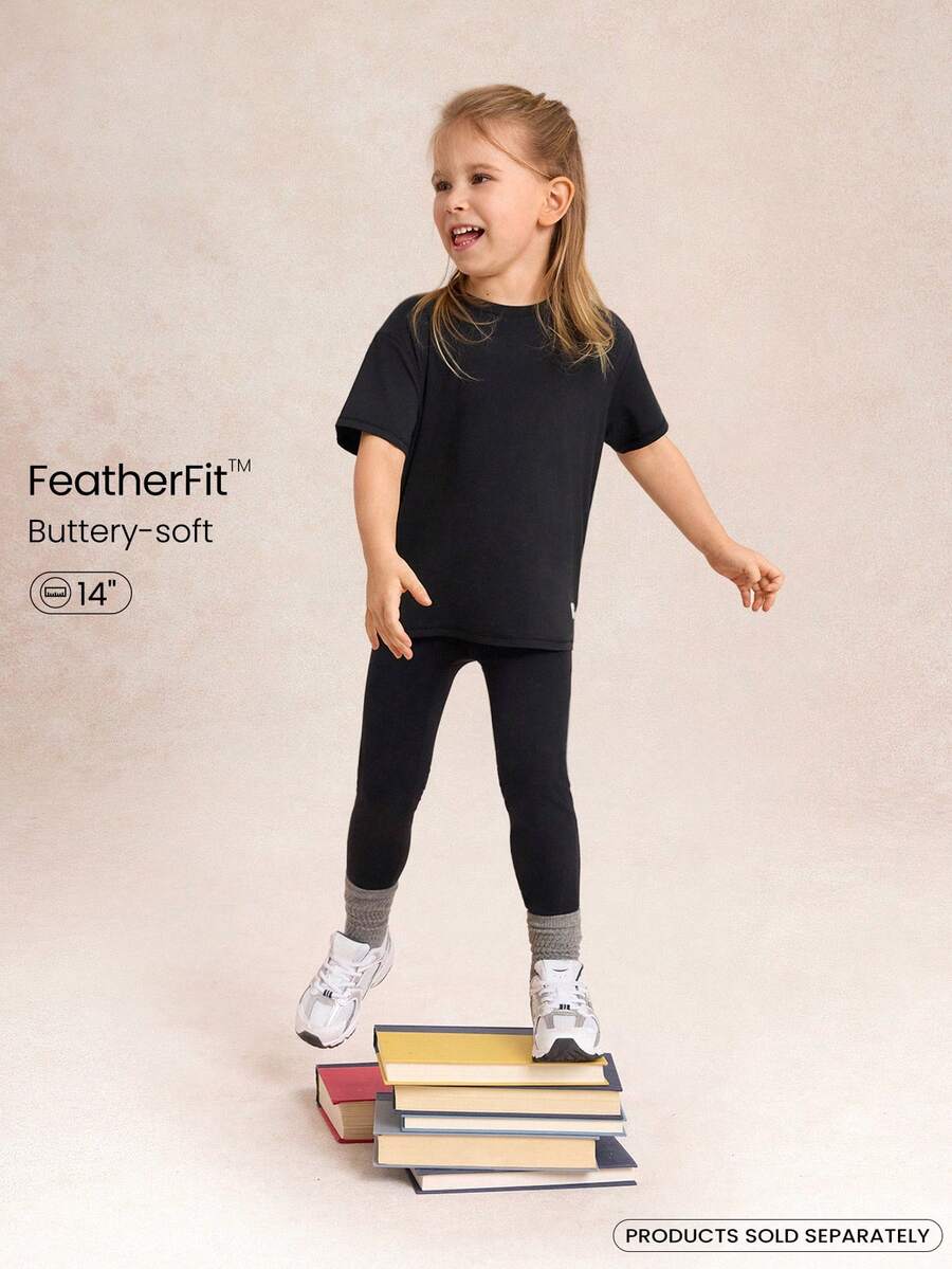 GLOWMODE 14" Kids Wear FeatherFit™ Little Mover Buttery-Soft Side Pockets Active Leggings Low Impact Daily Casual Wear - Black - View 1