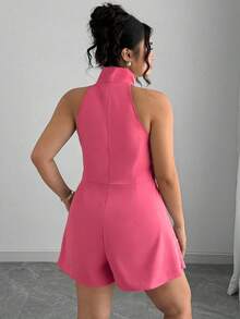 Elenzga Bộ áo liền quần không tay cổ cao, khóa kéo, màu trơn, cỡ lớn, dành cho người có vóc dáng đầy đặn. - Màu Hồng Tươi - Xem 2