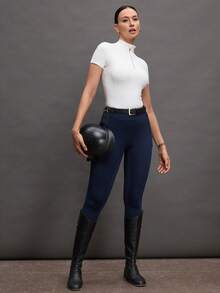 Activina Women's High Waist Honeycomb Textured Shapewear Riding Leggings - Navy Blue - View 6
