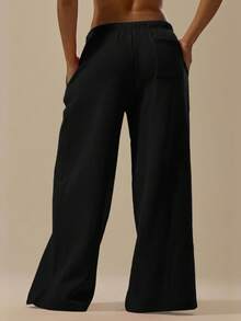 MUSERA ESSENTIALS Oversized Wide Leg Drawstring Joggers Casual Everyday Relaxed Basic Sweat - Black - View 4
