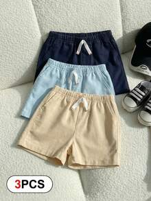 SHEIN Playful Pals 3pcs/Set Baby & Toddler Boys Solid Color Casual Bow Front Pocket Elastic Waist Shorts , Suitable For Everyday Wear - Multicolor - View 10