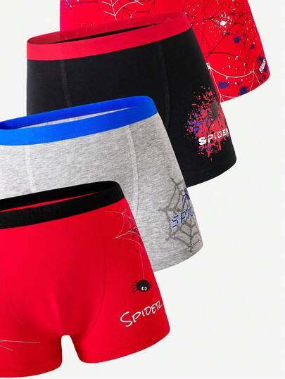 SHEIN GraphicGems 5条装 男童随机蜘蛛图案和彩色图案印花舒适纯棉三角裤