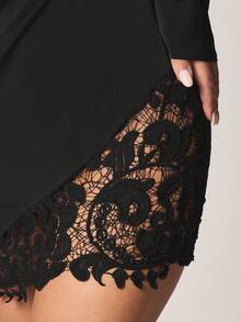 MISSGUIDED Long Sleeve Bodycon Mini Dress With Intricate Lace Hem Detail Crew Neck Form Fitting Cocktail Party Fall Winter - Black - View 3