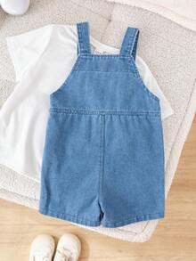 SHEIN TaviRue Baby Boys' Bib Overalls Shorts With Pockets, Comfortable & Versatile, Suitable For Spring/Summer - Blue - View 2