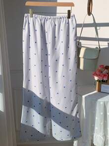 Comfortcana 2026 New Fashionable  Women's Loose Striped Pants, Casual Summer Holiday Summer Outfits Spring Outfit Women Vacation Outfits Women Y2k Clothes Blue And White Striped Pants Hearts Print Pants Summer Outfits  Spring Break Outfits - Baby Blue - View 2